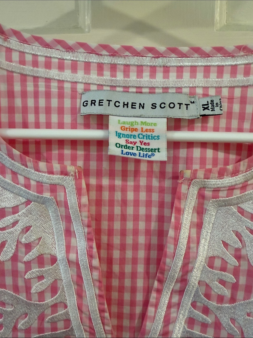 Gretchen Scott Designs Pink Gingham Tunic with White Embroidery - Picture 2 of 11